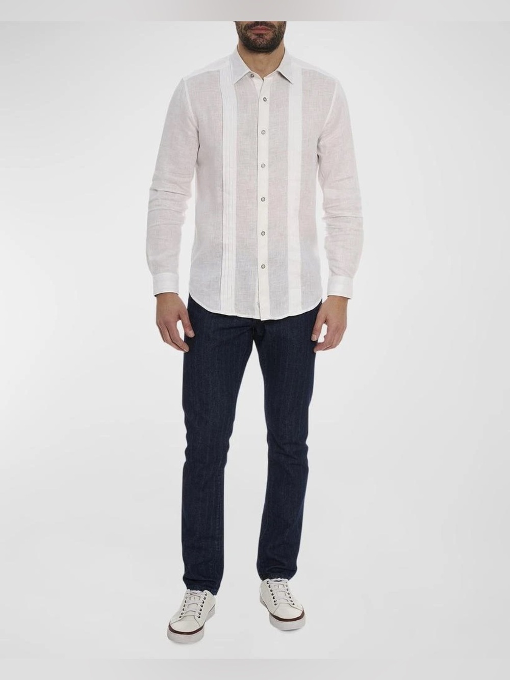 NWT $238 Robert Graham BARADERO Tuxedo White Linen Button-up Dress Shirt Size L